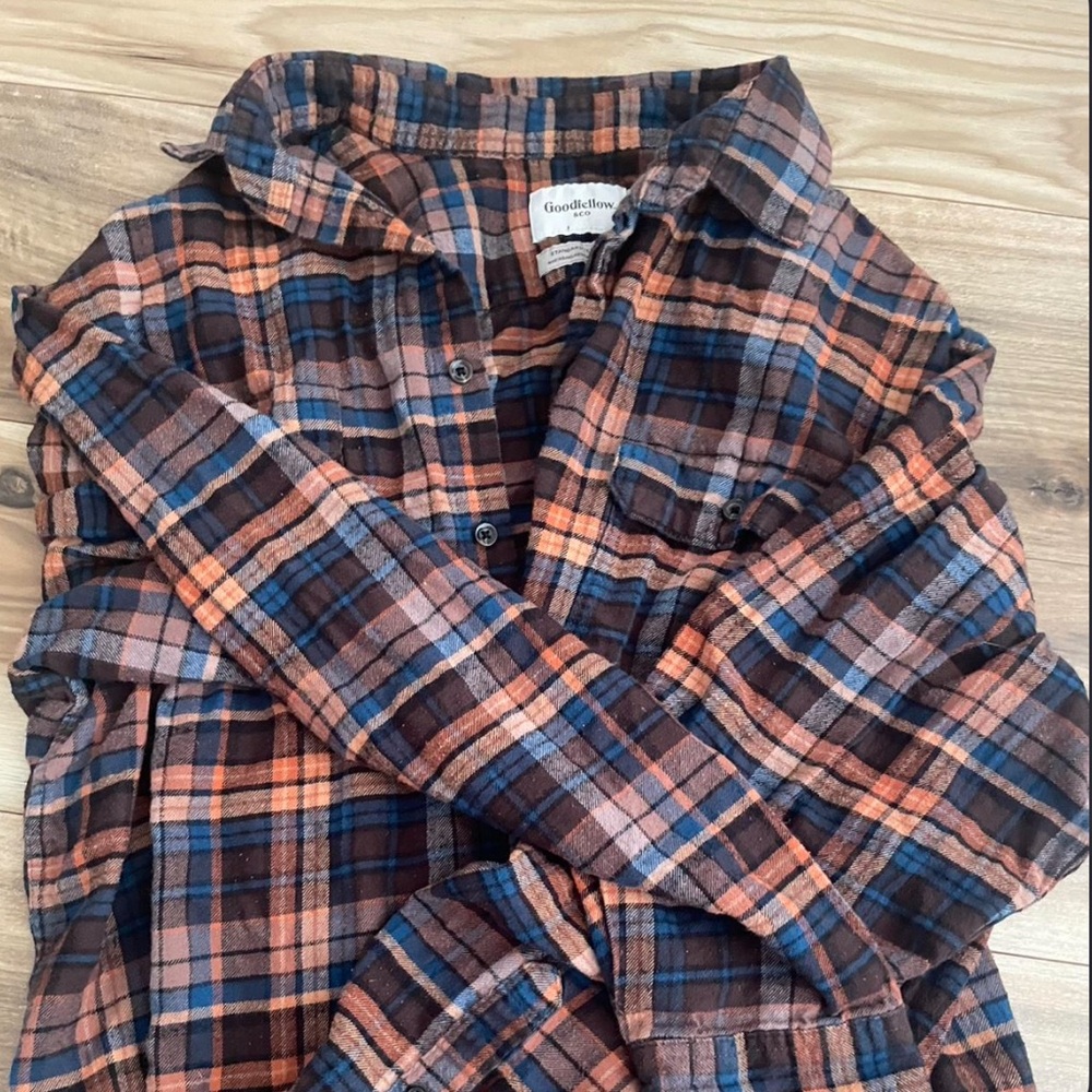 Goodfellow & Co Men's Casual Plaid Shirt - Navy and Orange